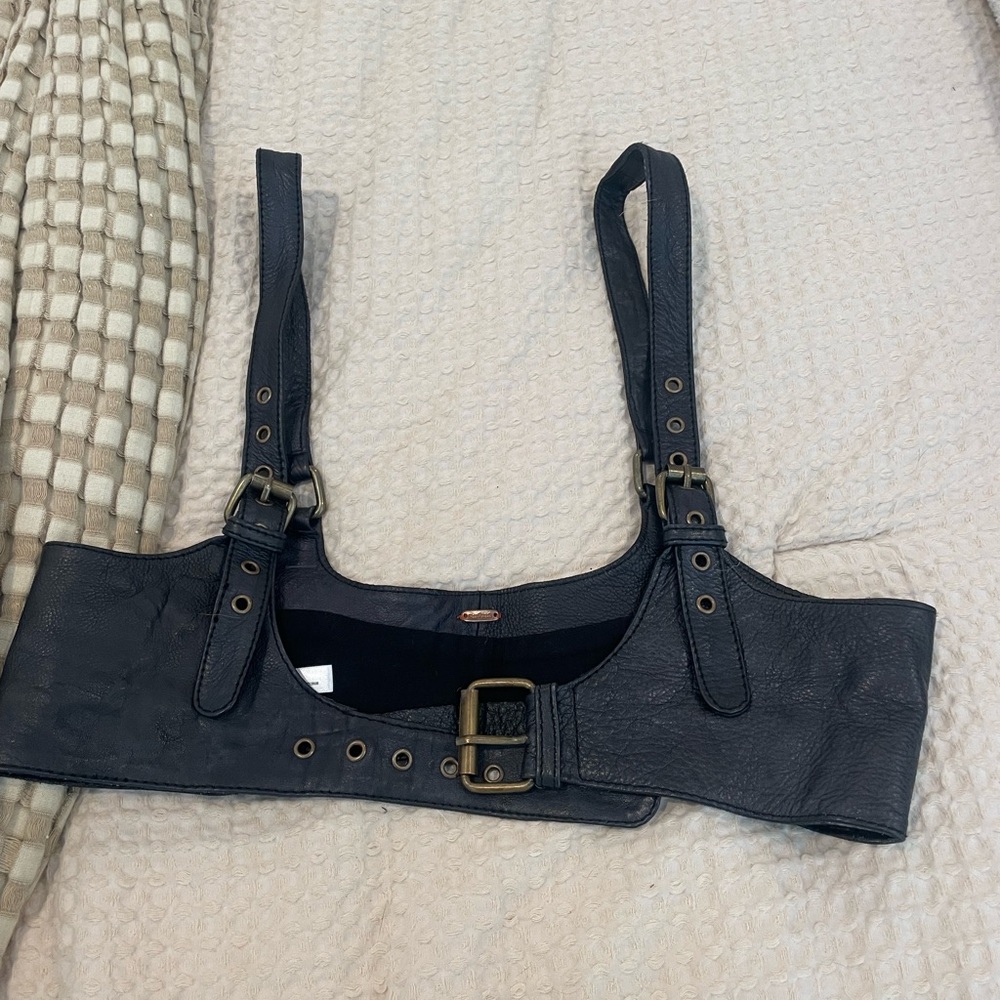 Black Leather Harness Top